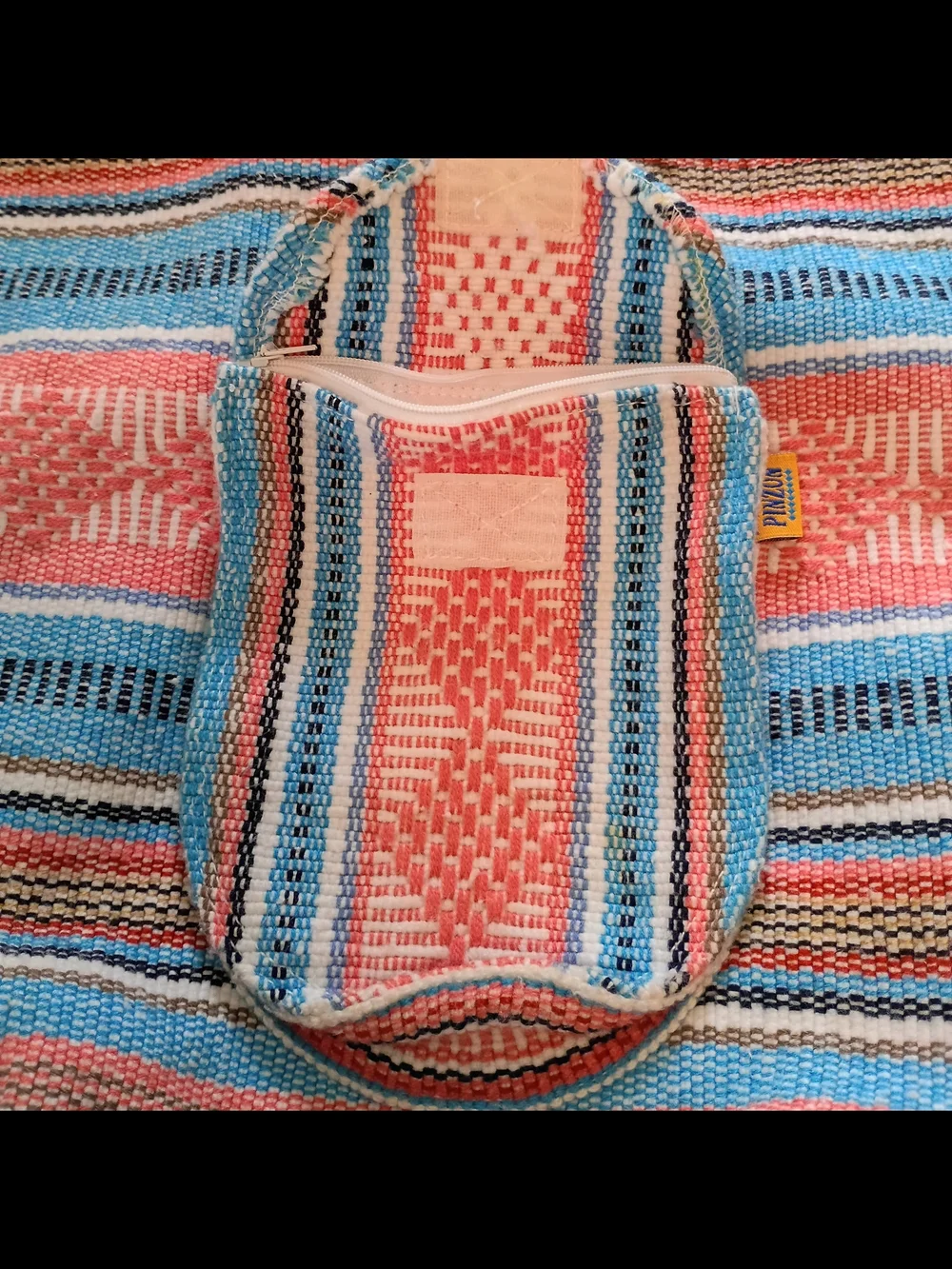 Pink & Turquoise Woven Striped Backpack